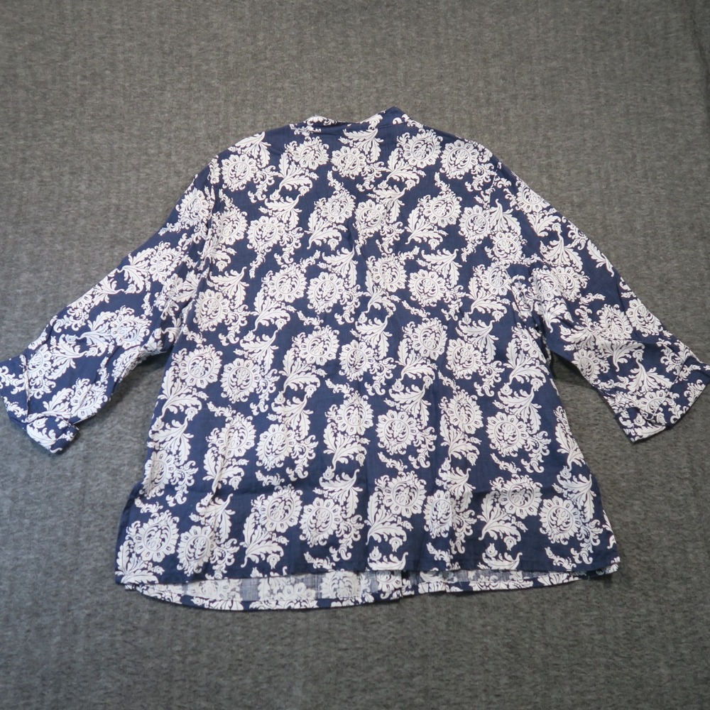 Marisa Christina Linen Tunic Top 3X Blue White Damask Coastal Resort Boho Luxury - Picture 3 of 7